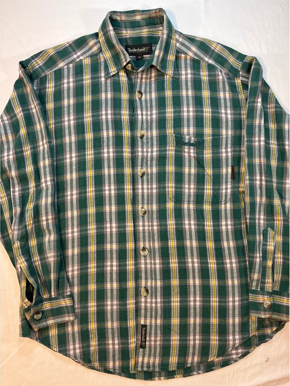 Timberland Weathergear Men’s M Green Plaid Long Sleeve Button Up Shirt